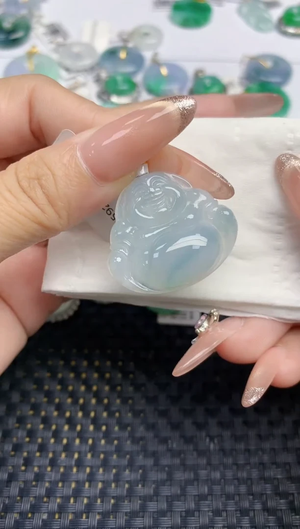 颈饰18K金镶嵌翡翠天然缅甸A货翡翠百元以上9元证书费自理