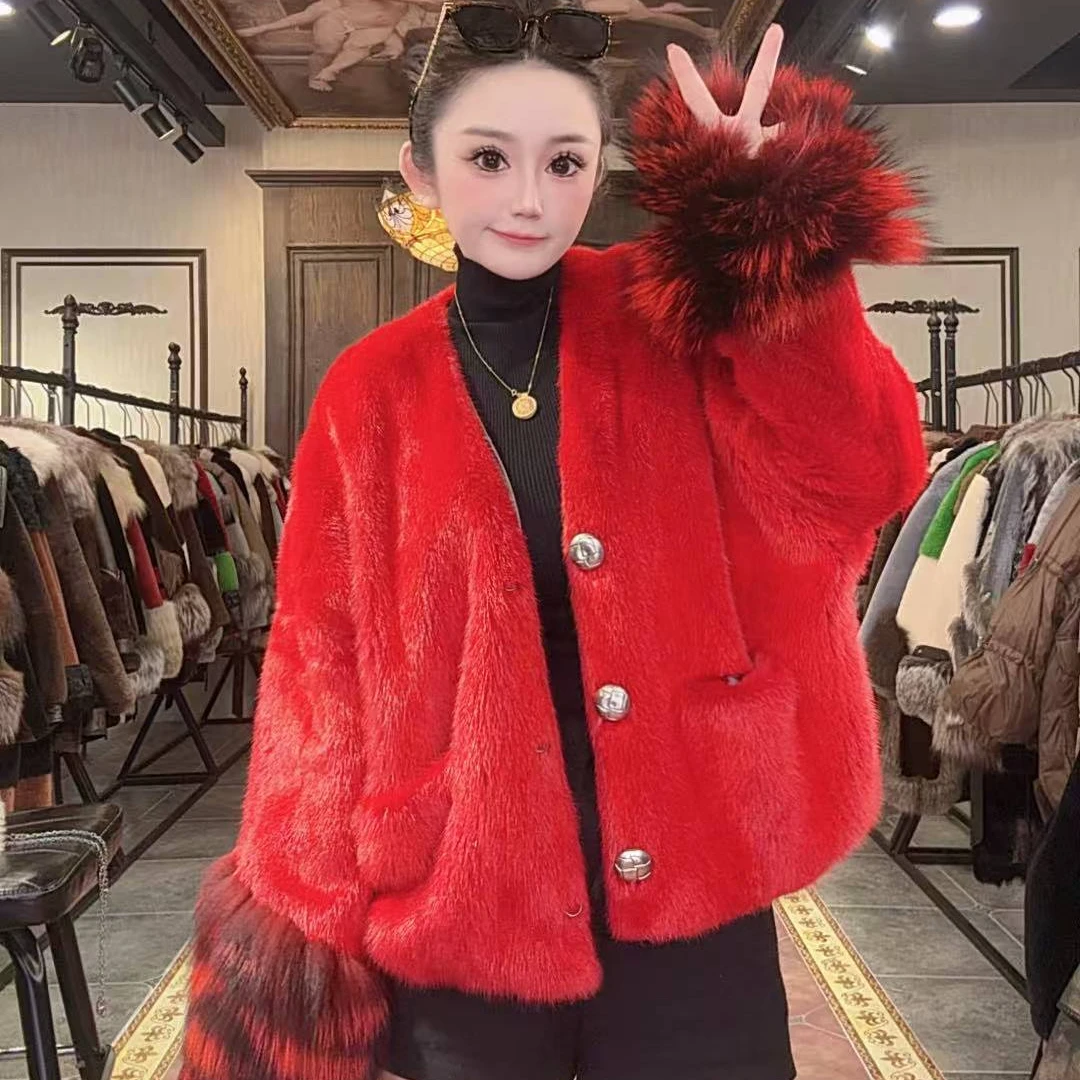 【DCP•Flagship store】83352 2025新款时尚轻奢水貂狐狸毛外套