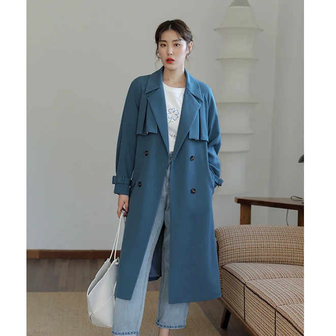 独束微胖MM大码女装气质抗皱垂感外套显瘦中长风衣21DS2185