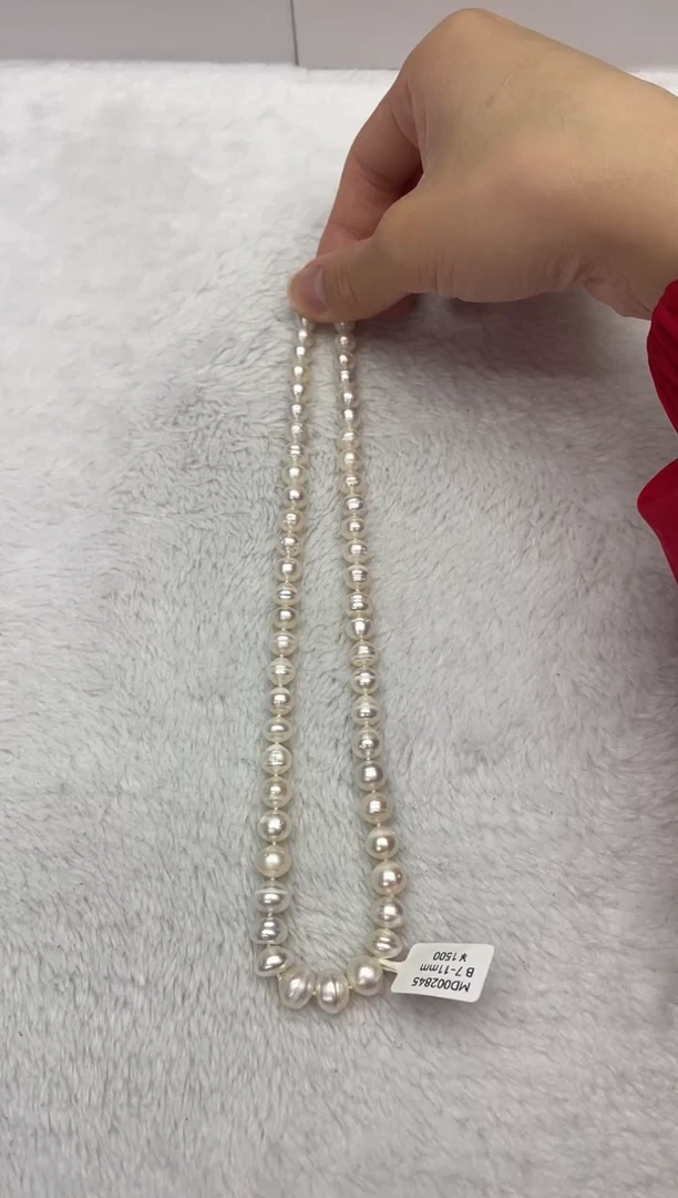 【闪购商品】海水珍珠项链银S925镶嵌澳白螺纹7-11mm（多样性发一）