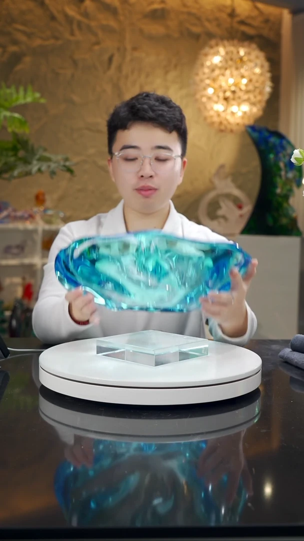 手工艺品琉璃蓝色荷花果碗
