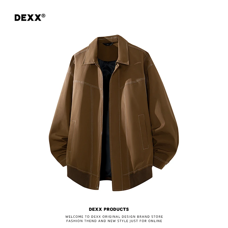DEXX潮牌高级复古时尚夹克男春秋季新款撞色明辑线设计上衣外套
