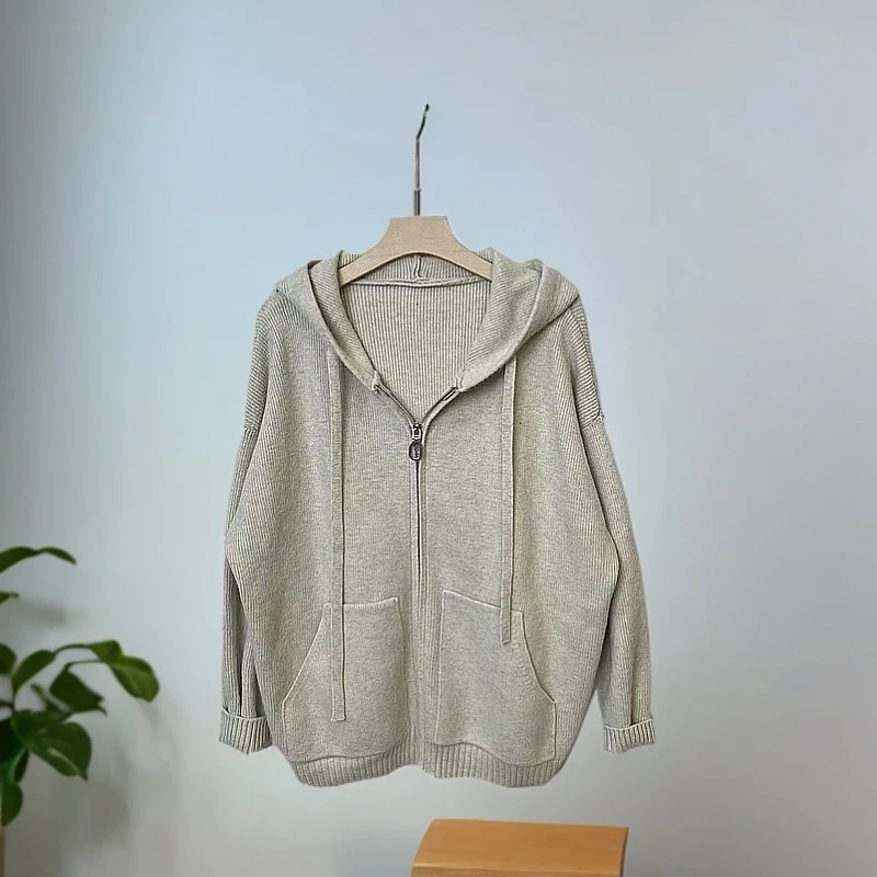 681连帽毛衣外套女款时尚百搭宽松带帽简约慵懒风显瘦毛衣