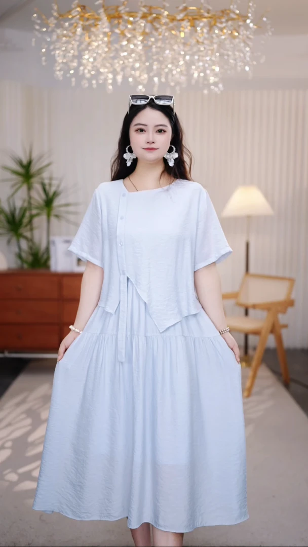 夏季新款大码连衣裙洋气时尚胖mm遮肉显瘦中长款裙子