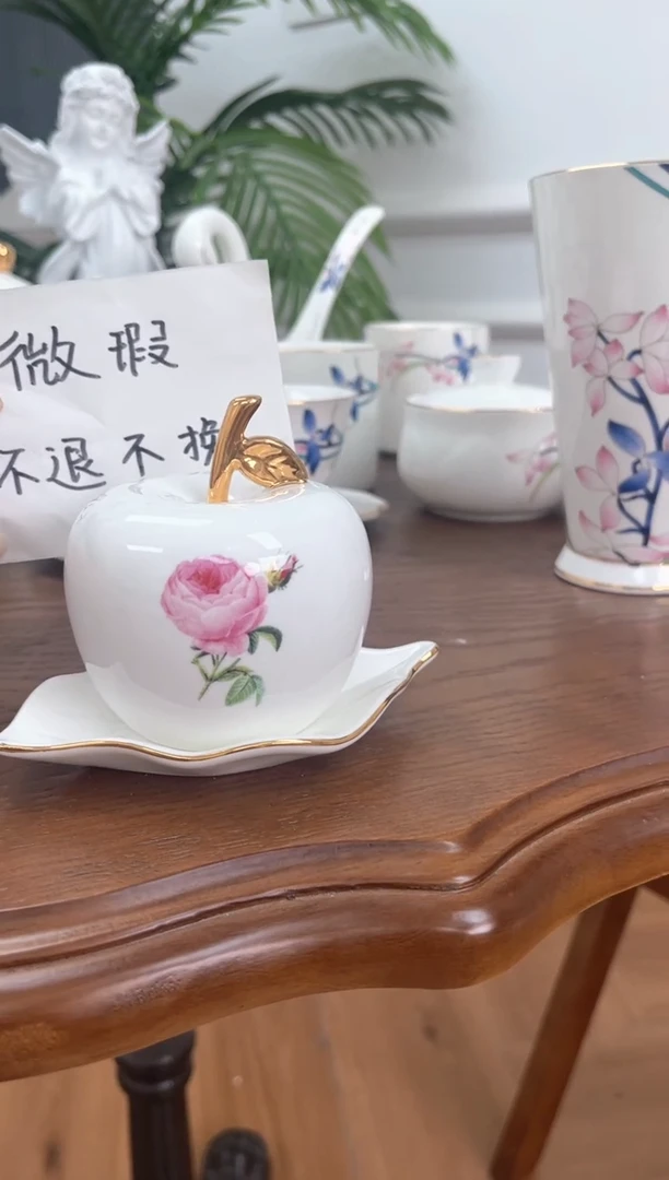 瓷片玫瑰高骨骨瓷微瑕牙签筒不退不换