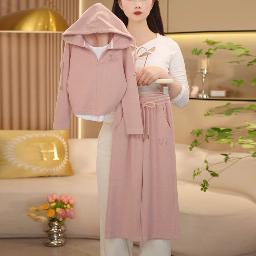 女童套装2025秋季新款儿童中大童时尚假两件拉链连帽卫衣裤两件套