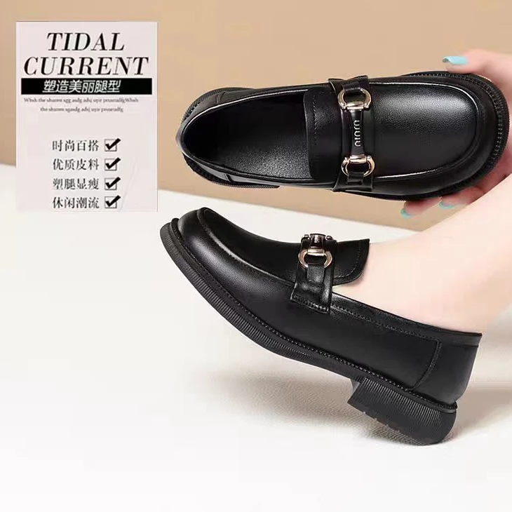 真皮黑色秋季圆头一脚蹬优质显瘦复古夏季乐福鞋A1058