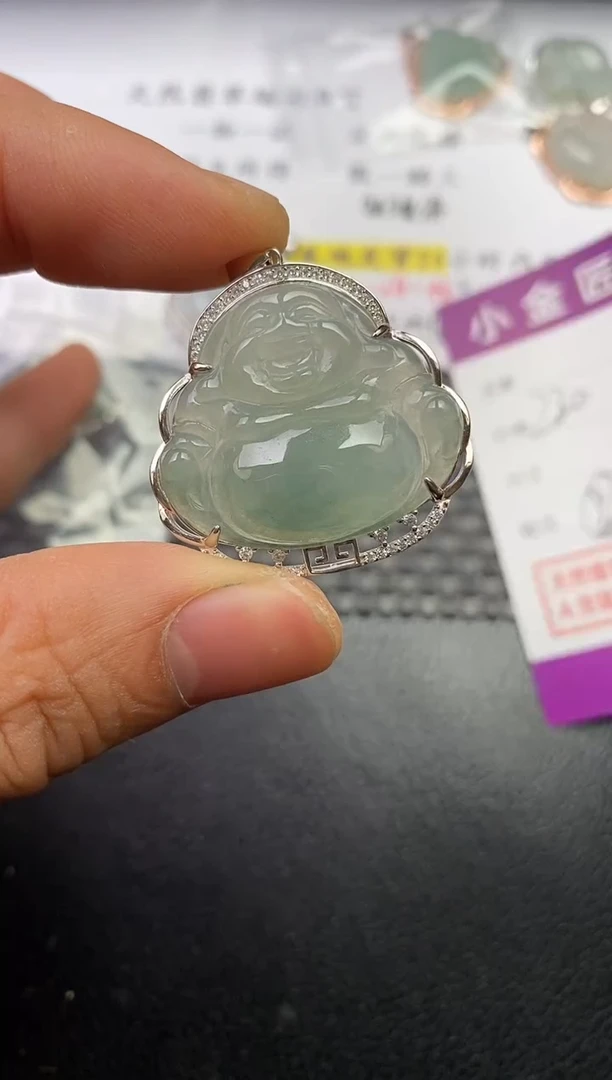 颈饰银S925镶嵌翡翠可**心挂件