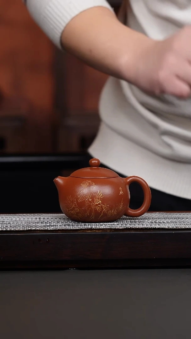 茶壶紫砂赵庄鹅黄朱泥刻绘西施