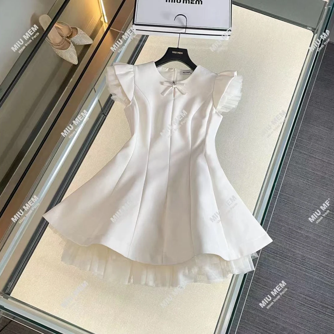 白色不褪色方领夏季中腰韩版连衣裙收腰时尚裙子显瘦小个子名媛