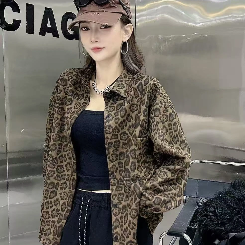 YT6589秋冬新款麂皮绒衬衫男女同款豹纹时尚休闲百搭上衣外套