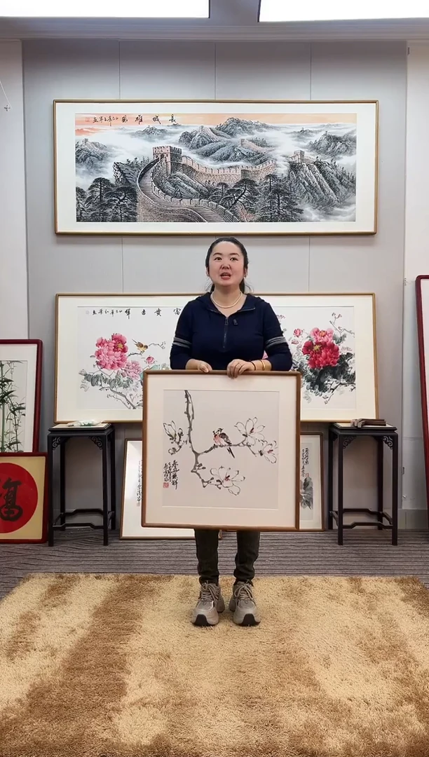 国画手绘白玉兰62*62尺寸