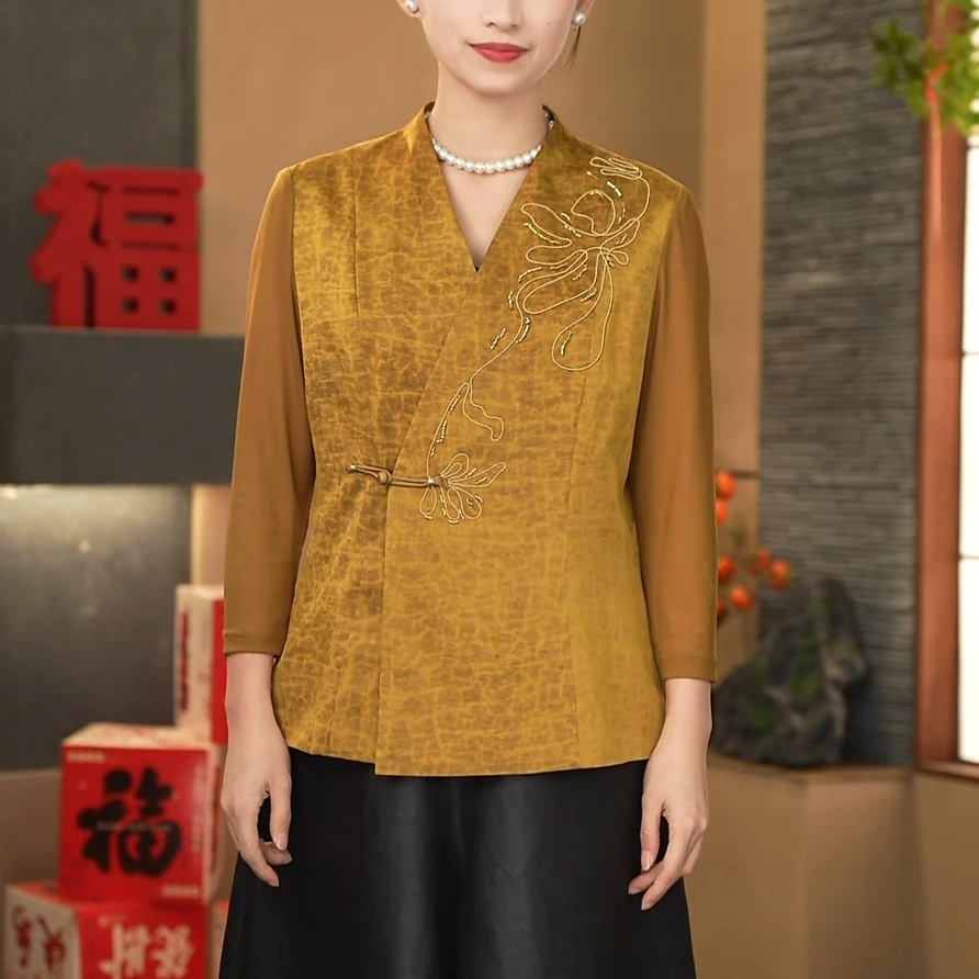 小师妹100%桑蚕丝香云纱龟裂纹上衣刺绣款（99120）