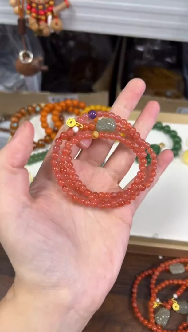 未镶嵌手链南红玛瑙瓦西南红和田貔貅设计款多圈手链[4321]