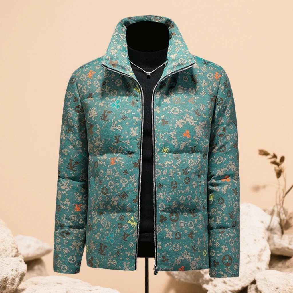 诺顿雷斯欧洲站立领羽绒服男冬季新款加厚保暖提花白鸭绒休闲外套