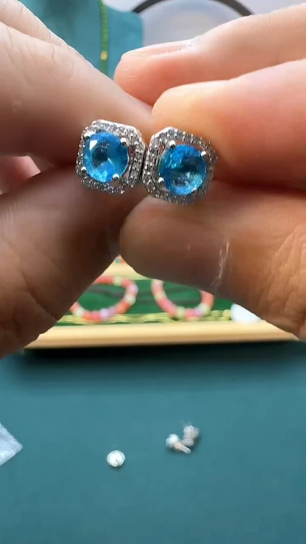 蓝宝石耳饰银S925镶嵌QW13