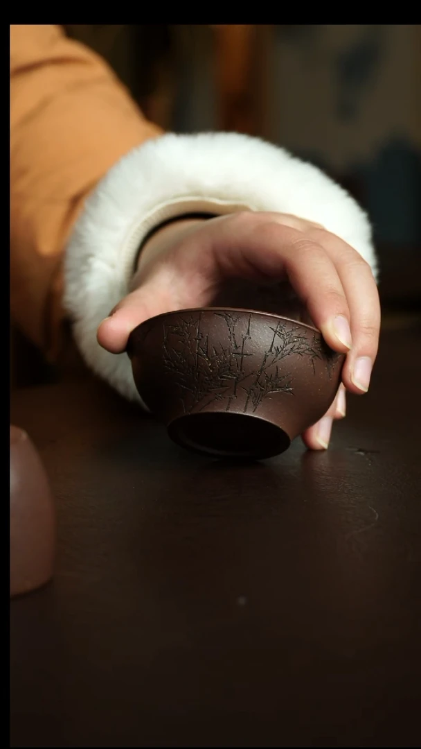 茶杯紫砂56号  李建军老师紫玉金砂竹杯