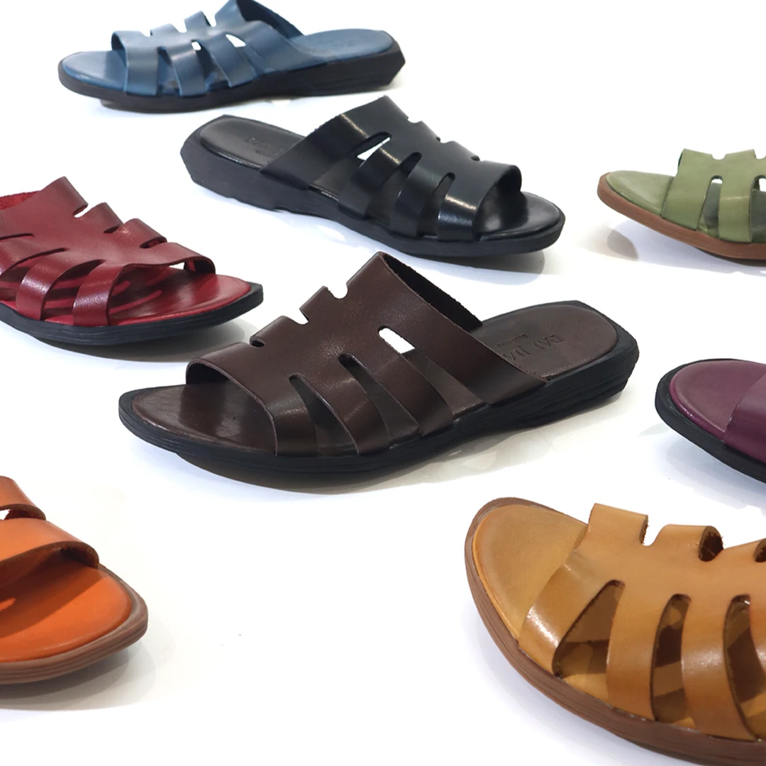 牛皮圆头凉鞋透气鞋平底女夏季露趾拖鞋女外穿镂空休闲鞋XBH9925