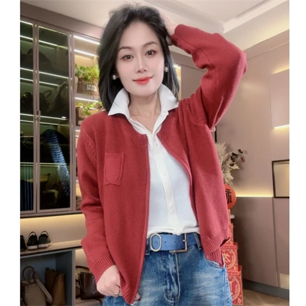 【璐然圣创】简约百搭净色双拉链宽松针织衫2510