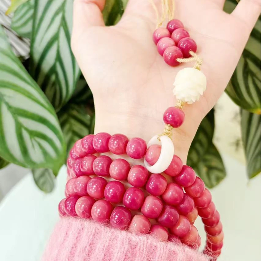 【石榴花开】樱桃红菩提108颗脖挂手串菩提根莲 花文玩念珠10mm