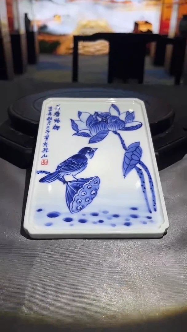 瓷莲花花鸟莲花花鸟瓷板画