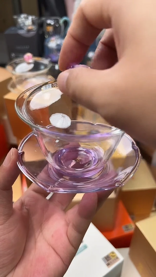 @@禾器晶彩荷叶盖碗浅紫色