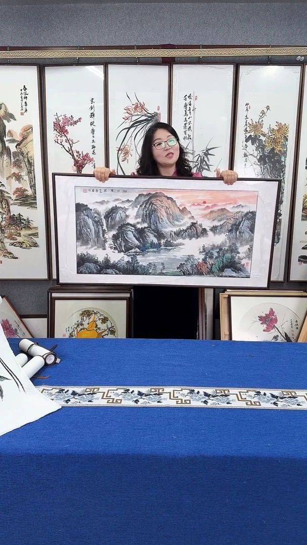 国画精品紫气东来 实木画框 60*120