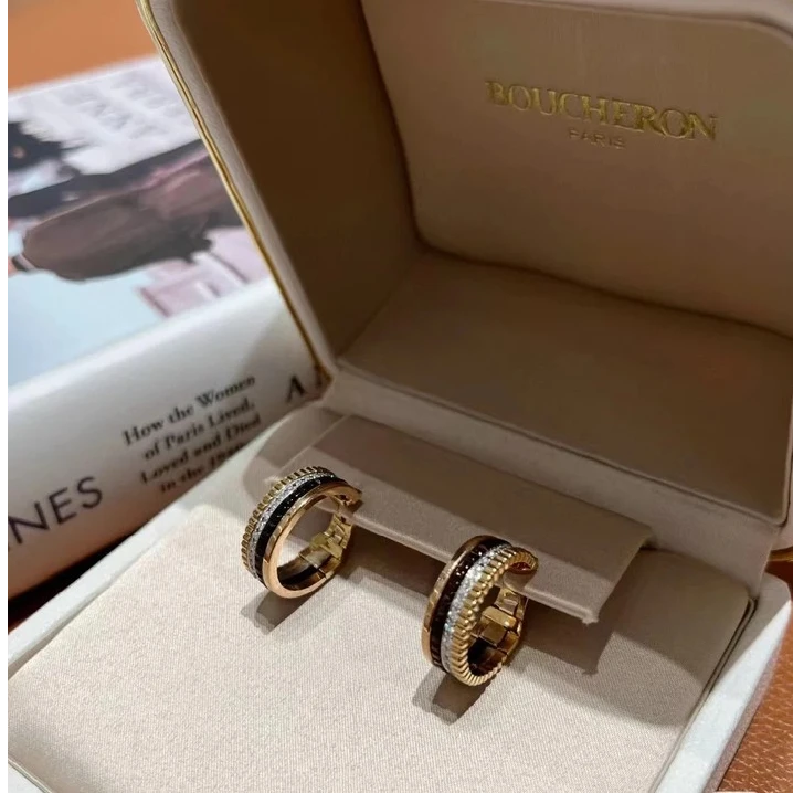 99新 Boucheron/宝诗龙 小花柳 quatre系列耳环18K黄金拼玫瑰金