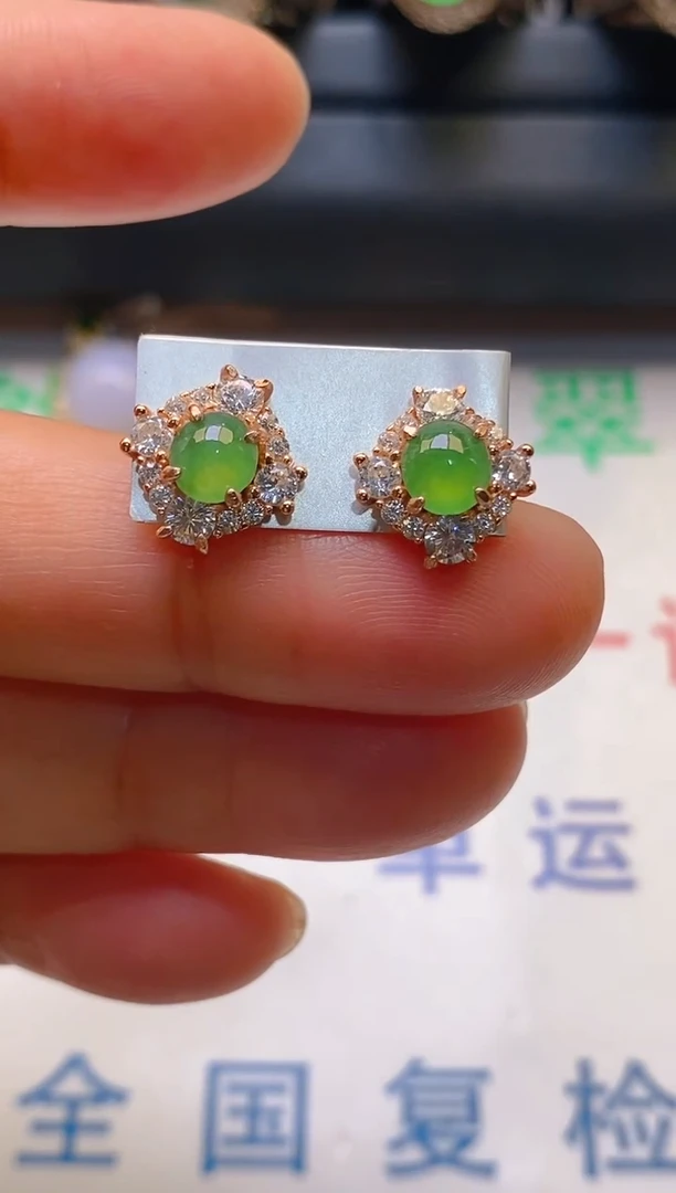 【闪购商品】翡翠耳饰银S925镶嵌天然A货翡翠1