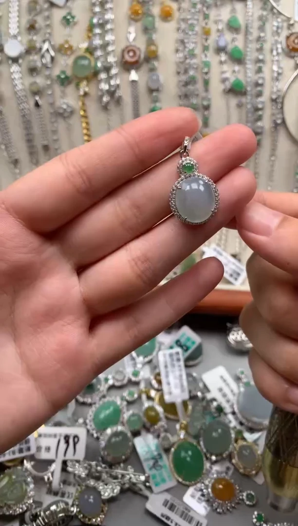 银S925镶嵌戒指翡翠吊坠7