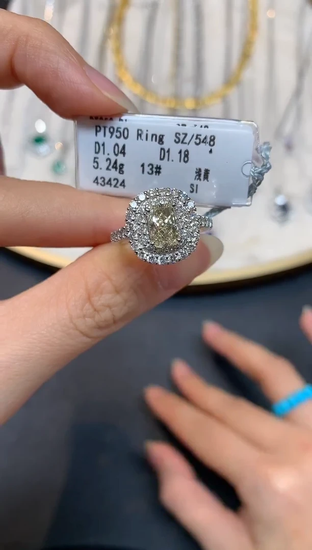 铂Pt850镶嵌戒指/指环天然钻石S329|15000