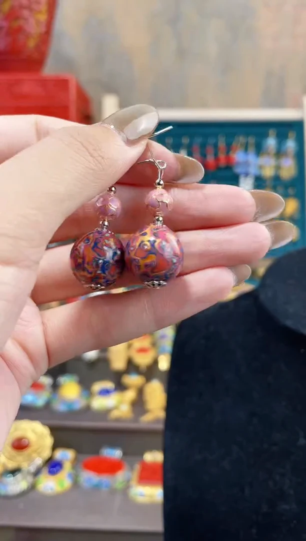 【闪购商品】非遗犀皮漆精品耳环粉色