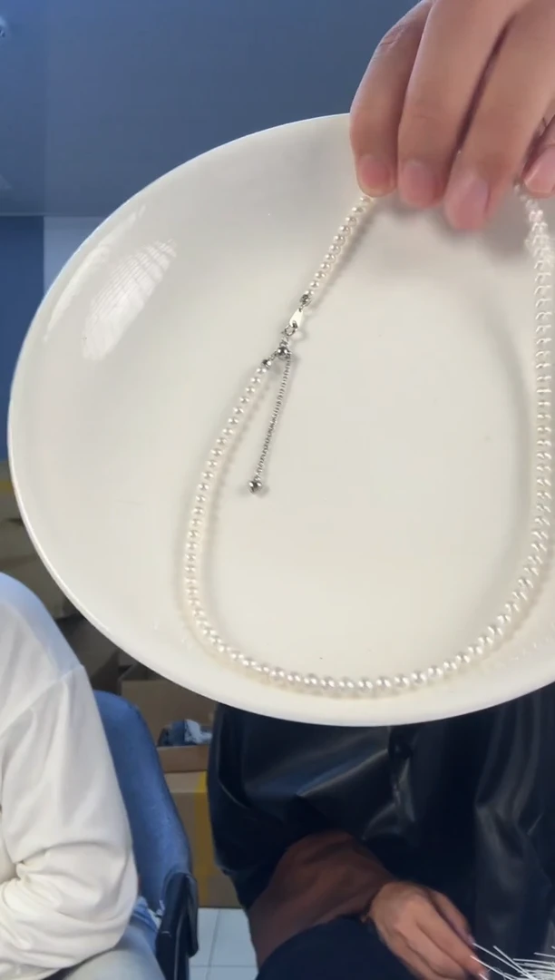 颈饰银S925镶嵌淡水珍珠3-4mm淡水珍珠项链