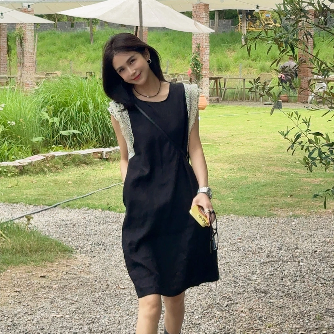 LYXZ x 大小与【蝉夏】夏季新款设计感小众圆领无袖连衣裙78305