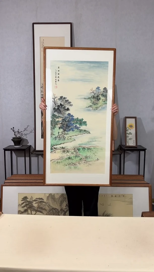 国画手绘*田舍雅会图*62*122cm带框发货