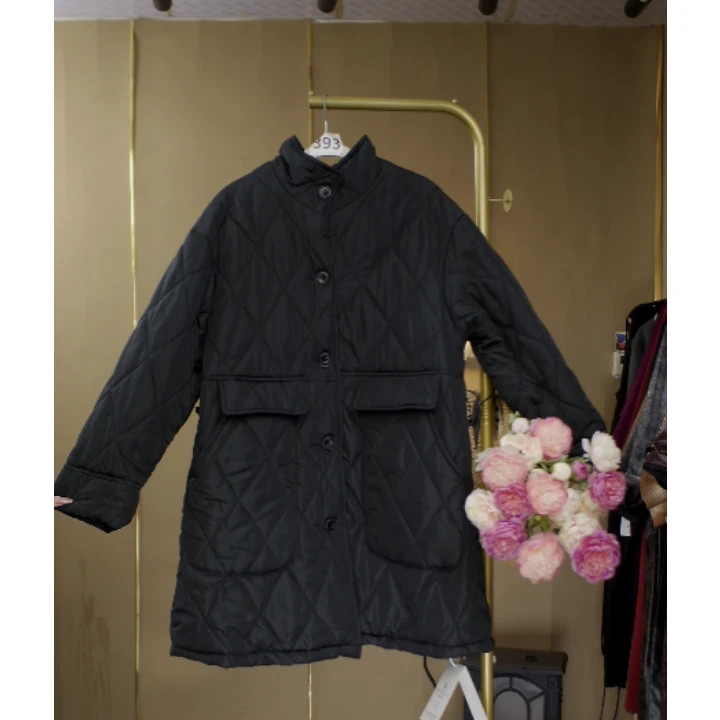 【660】黑色立领收腰棉服百搭保暖菱形加厚