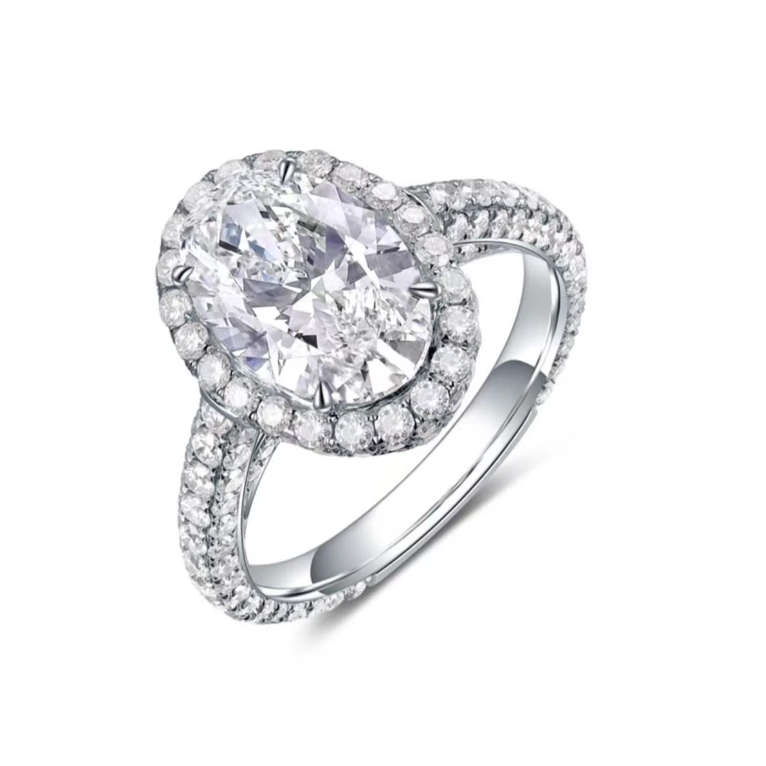 实验室培育钻石培育钻石椭圆鸽子蛋围镶经典订婚戒女钻戒定制