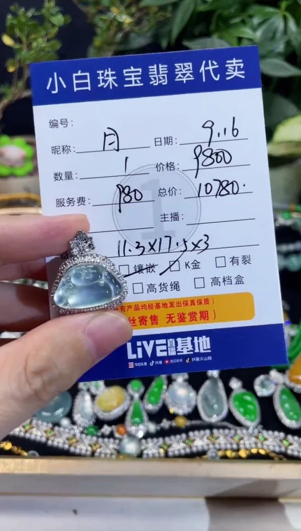 吊坠(不含链)18K金镶嵌翡翠月**尘吊坠