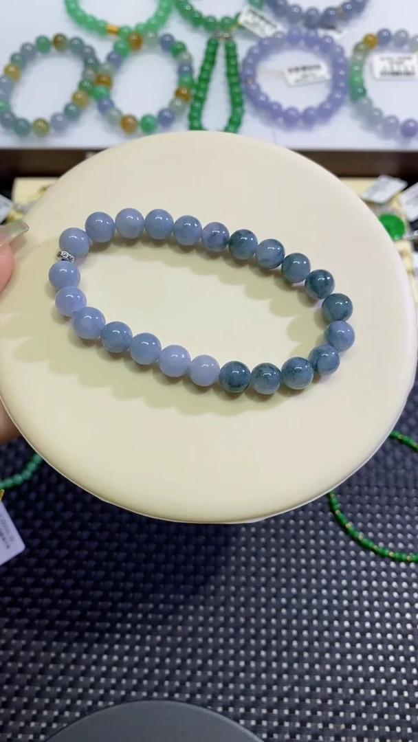 翡翠散珠卡7.7蓝紫飘花手串