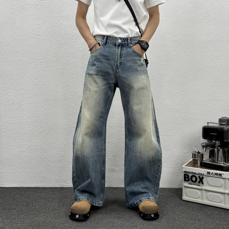 2025秋冬爆款复古做旧水洗夏季蓝色破洞复古做旧做旧水洗牛仔裤