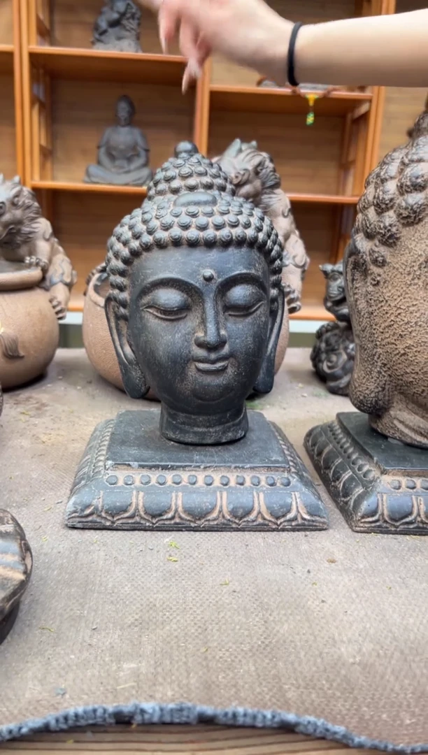 陶土【火山泥】小佛首+莲花底座