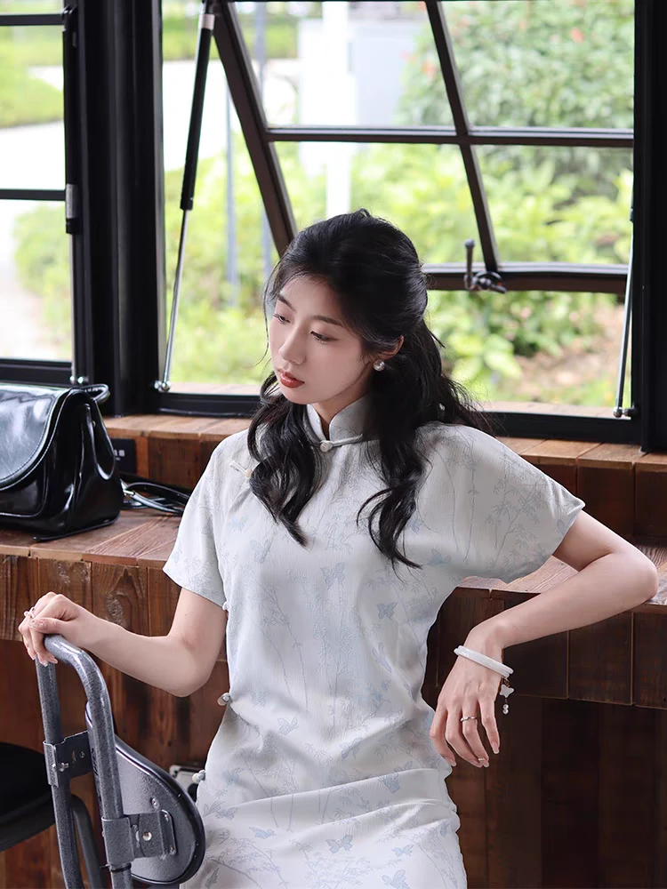 （汐瑶）120长单层提花古法全开襟旗袍港工老上海改良年轻日春夏季