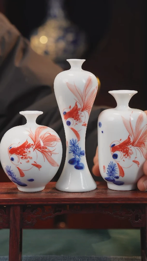 【闪购商品】摆件釉下彩纯手工纯手绘原创瓷器〖三件套〗