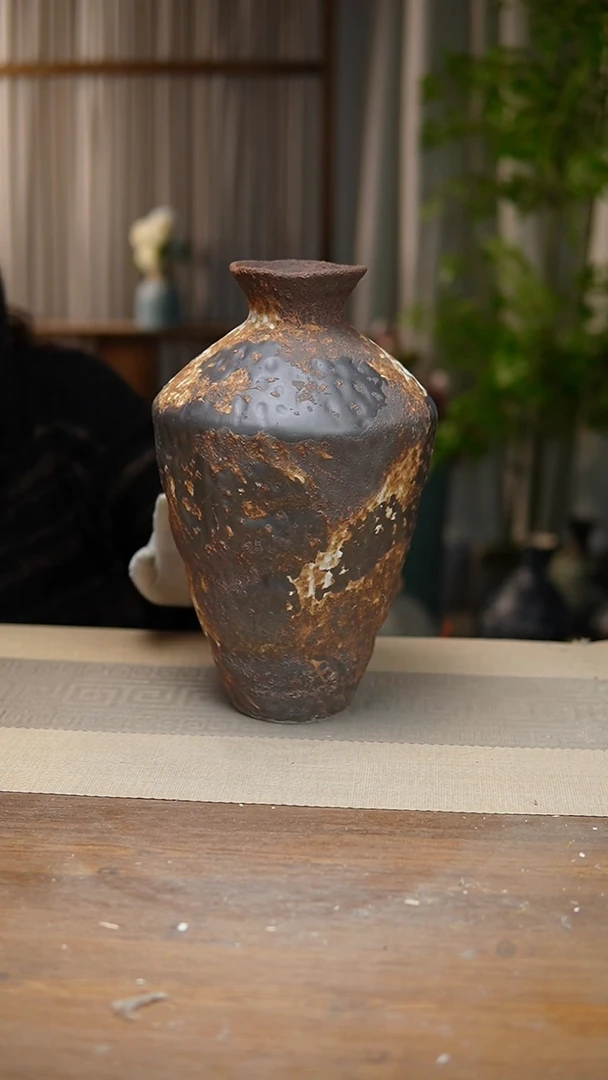 【闪购商品】陶瓷 花器诧寂棕高脚