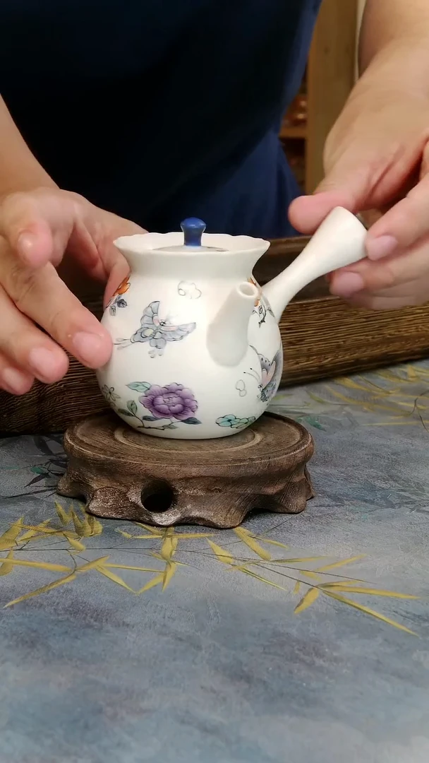 亘古精美茶具分享@蝶恋花侧把壶