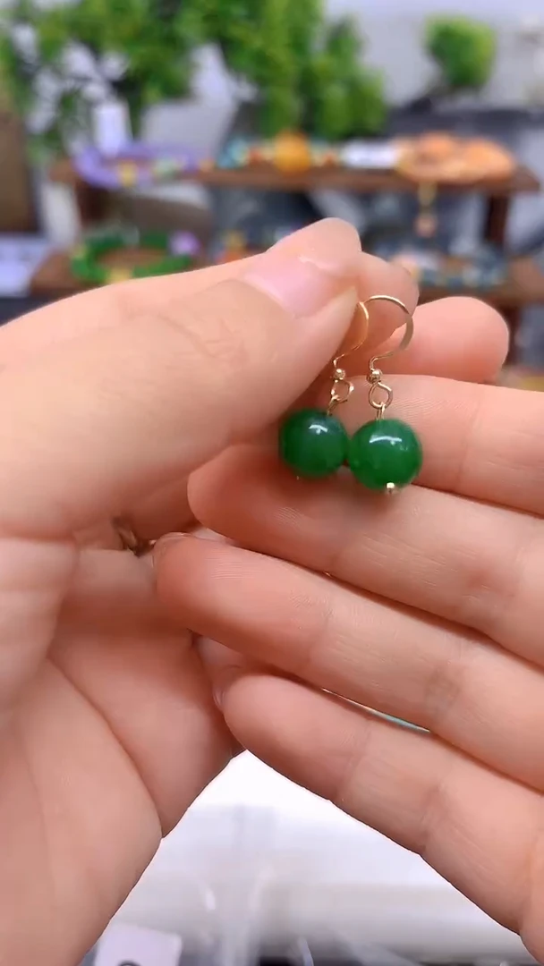 翡翠14K金镶嵌耳饰DIY款E11