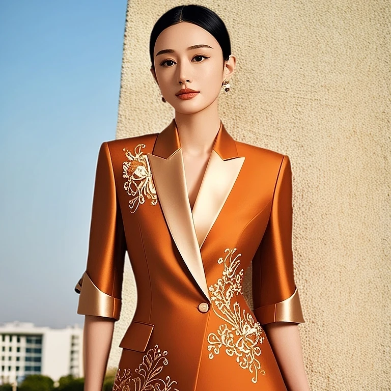 25815新版烟花刺绣时尚女装排扣修身套装礼服气质西装优雅