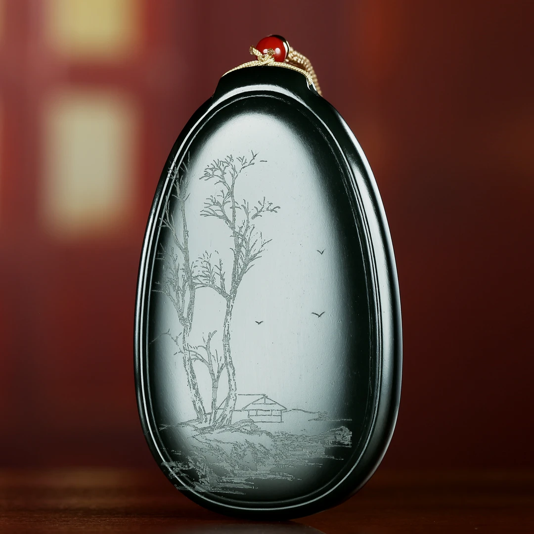 【竞拍】和田玉青玉山居秋暝文人画意牌 ZD0212-16