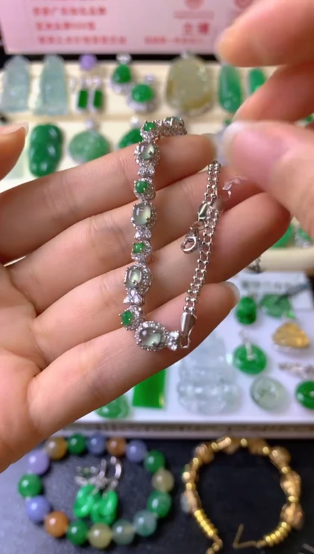银S925镶嵌手链翡翠?**?手链