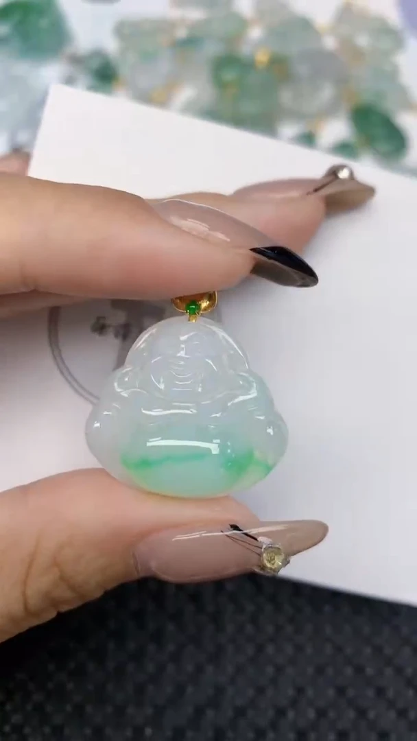 颈饰18K金镶嵌翡翠天然缅甸翡翠a货百元以上9元证书费自理